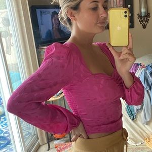 pink cropped silk top